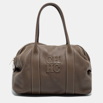 CH CAROLINA HERRERA Grey Leather Zip Satchel