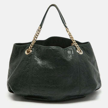 CH CAROLINA HERRERA Green Monogram Leather Chain Bag