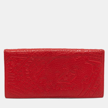 CH CAROLINA HERRERA Red Embossed Leather Bifold Continental Wallet