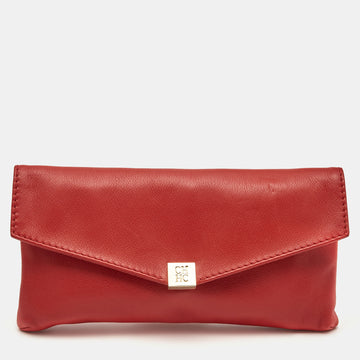 CH CAROLINA HERRERA Red Leather Envelope Clutch