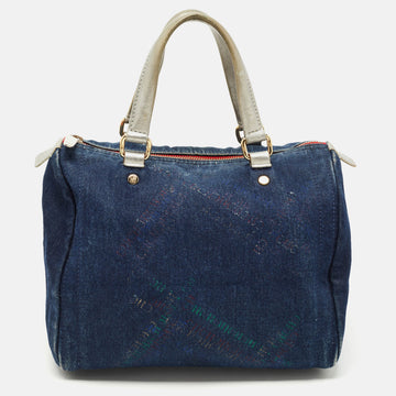 CH CAROLINA HERRERA Blue Monogram Denim Andy Boston Bag