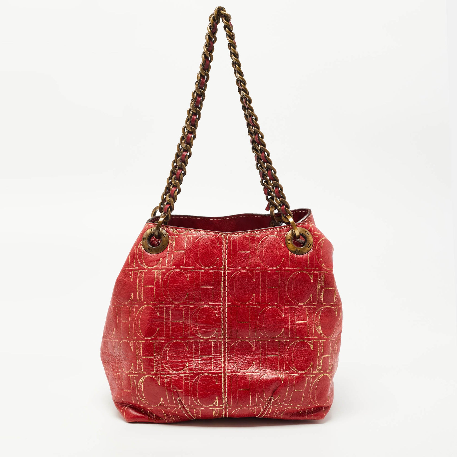 Carolina Herrera, Bags, Ch Carolina Herrera Red Monogram Embossed Leather  Chain Shoulder Bag
