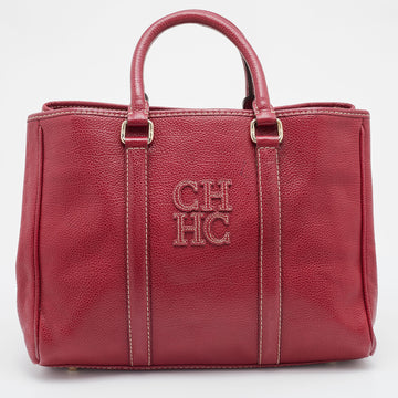 CH CAROLINA HERRERA Red Grained Leather Matteo Tote