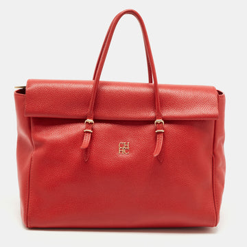 CH CAROLINA HERRERA Red Leather Tempo Collection Adagio Tote