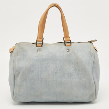 CH CAROLINA HERRERA Light Blue Monogram Nubuck Large Andy Boston Bag