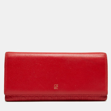 CH CAROLINA HERRERA Red Monogram Embossed Leather Trifold Continental Wallet