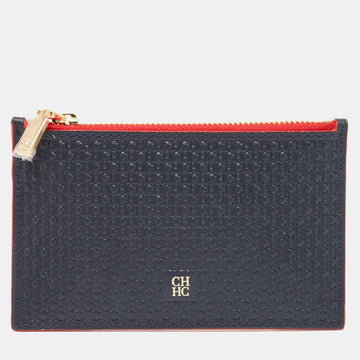 CH CAROLINA HERRERA Blue Monogram Leather Coin Purse