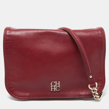 CH CAROLINA HERRERA Red Leather New Baltazar Flap Shoulder Bag