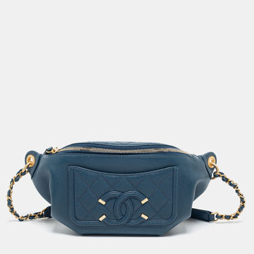 Chanel Blue Quilted Caviar Leather Filigree Belt Bag