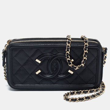 Chanel Black Quilted Caviar Leather CC Filigree Chain Clutch