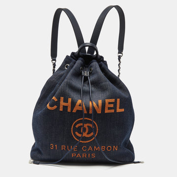Chanel Navy Blue Denim and Leather Deauville Backpack