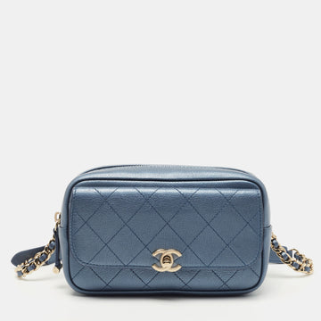 Chanel Metallic Blue Leather Casual Trip Waist Bag