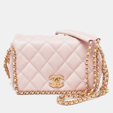 CHANEL Pink Quilted Caviar Leather Mini Around Shoulder Bag