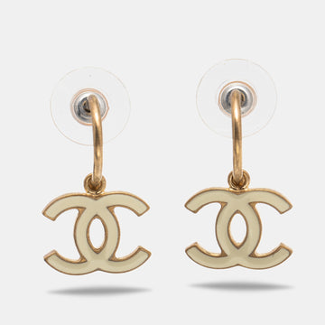 Chanel CC Enamel Gold Tone Earrings