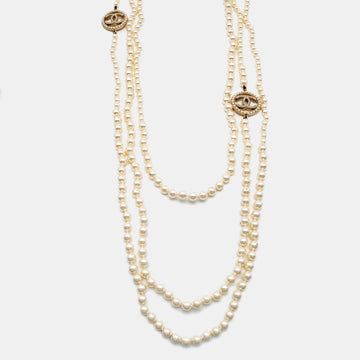 Chanel CC Faux Pearl Gold Tone Necklace