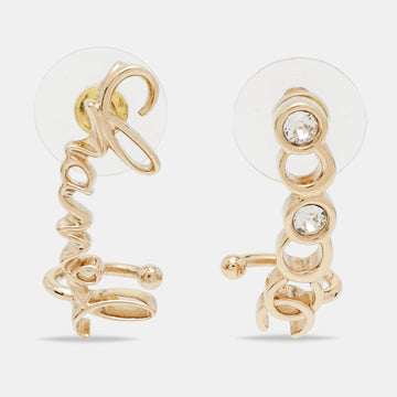 Chanel Gold Tone Coco Script CC Climber Earrings