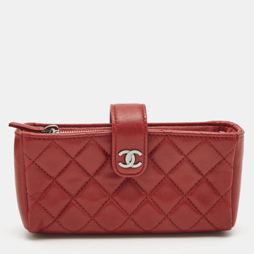 CHANEL Red Quilted Leather CC Phone Holder Pouch