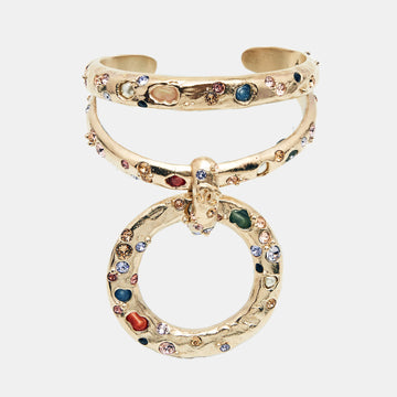 CHANEL CC Multi Colored Crystals Faux Pearl Gold Tone Bracelet