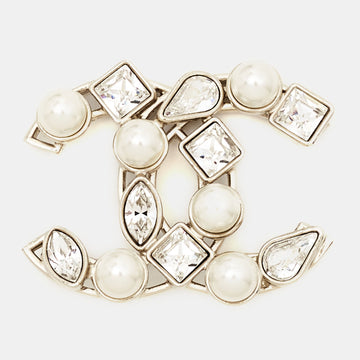 CHANEL CC Crystal Faux Pearls Gold Tone Brooch