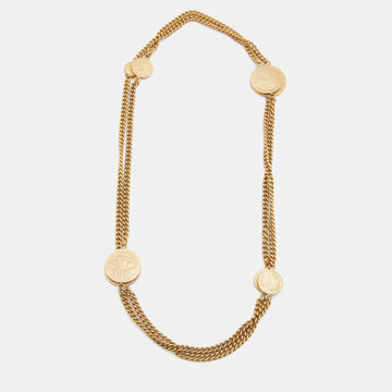 CHANEL Gold Tone CC Coin Chain Long Necklace