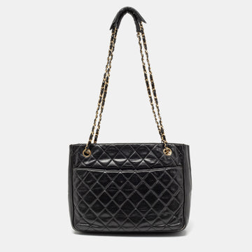 Chanel Black Quilted Leather Vintage Tote