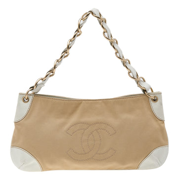 Chanel White/Khaki Canvas and Leather CC Olsen Shoulder Bag