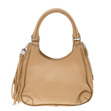 Chanel Beige Grained Leather Tassel Hobo