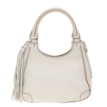 Chanel Off White Grained Leather Tassel Hobo