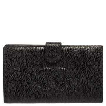 Chanel Black Caviar Leather Vintage Timeless CC French Wallet