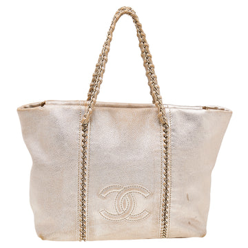 Chanel Metallic Beige Leather Modern Chain E/W Tote