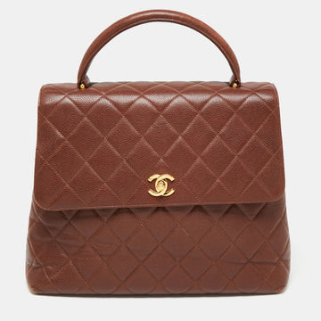 Chanel Dark Brown Quilted Leather Vintage Kelly Top Handle Bag