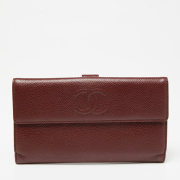 Chanel Burgundy Caviar Leather CC Continental Wallet