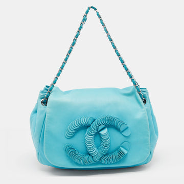Chanel Aqua Blue Leather Disc Accordion Flap Bag