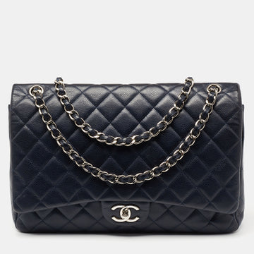 Chanel Navy Blue Quilted Caviar Leather Maxi Classic Double Flap Bag
