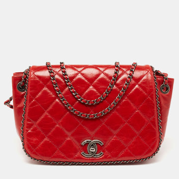 Chanel Red Leather Chain Around Flap Shoulder Bag