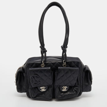 Chanel Black Quilted Leather Ligne Cambon Reporter Bag