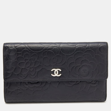 Chanel Black Leather Camellia Flap Wallet