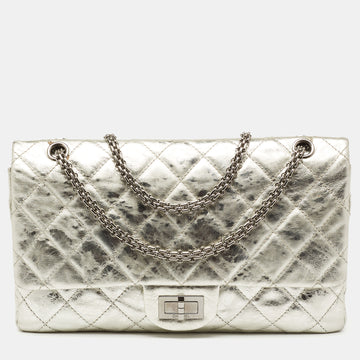 Chanel Metallic Silver Quilted Leather Reissue 2.55 Classic 227 Double Flap Bag