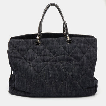 Chanel Navy Blue/Grey Quilted Denim and Leather CC Timeless Tote