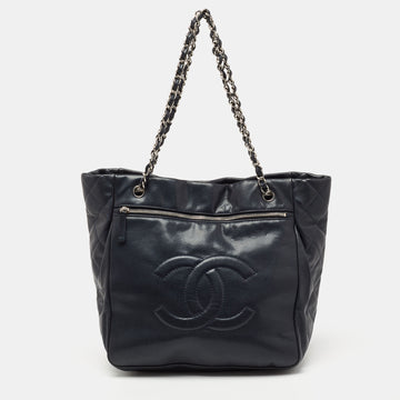 Chanel Navy Blue Leather CC Timeless Tote Bag