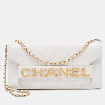 Chanel White Quilted Leather Enchained Chain Clutch