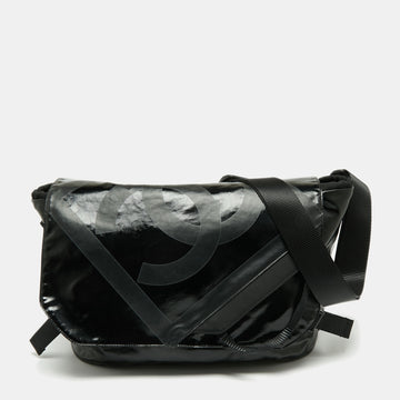 Chanel Black Patent Nylon CC Flap Messenger Bag