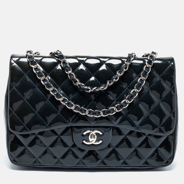 Chanel Navy Blue Quilted Patent Leather Jumbo Classic Single Flap Bag