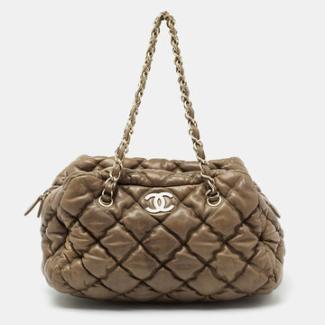 Chanel Brown Quilted Leather Bowler Bag