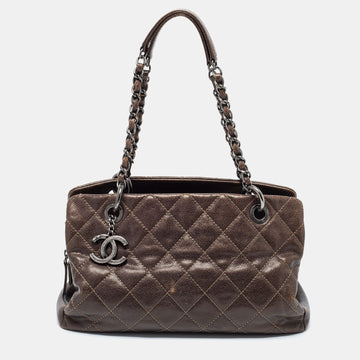 Chanel Olive Green Quilted Caviar Leather Chic Shopper Tote