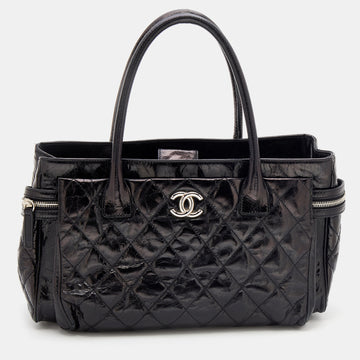 Chanel Black Quilted Glazed Leather Large Portobello Tote