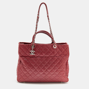 Chanel Red Quilted Caviar Leather Shiva Tote