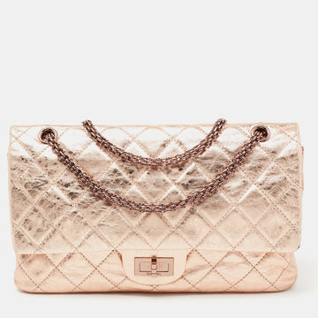 Chanel Metallic Rose Gold Crinkled Quilted Leather Reissue 2.55 Classic 227 Jumbo Flap Bag