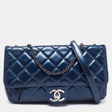Chanel Metallic Blue Quilted Leather Coco Pleats Flap Bag