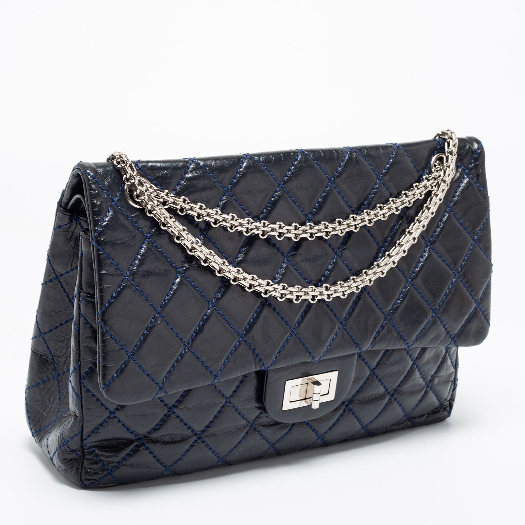 Chanel Navy Blue Quilted Leather Reissue 2.55 Classic 227 Double Flap